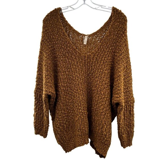 Wishlist Women's Chunk Knit V-Neck Sweater Rust Size S/M - Picture 1 of 9